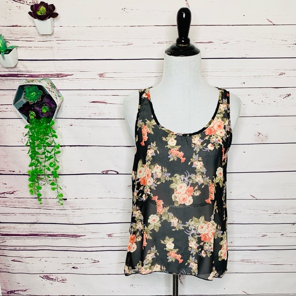 Papaya Sheer Black Floral & Lace Tank Top Size Medium - Picture 2 of 9